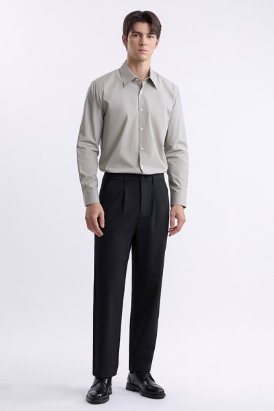 Pleated Elastic-Waist Pants - Black