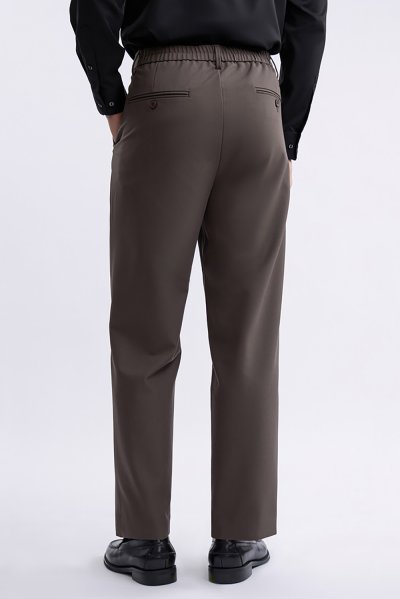 Pleated Elastic-Waist Pants - Brown
