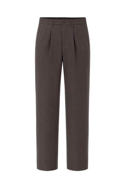 Pleated Elastic-Waist Pants - Brown