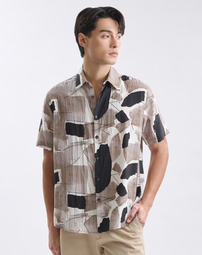 เสื้อเชิ้ตแขนสั้น Abstract Structure Print Shirt