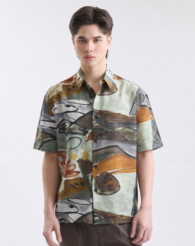 เสื้อเชิ้ตแขนสั้น Tropic Abstract Print Shirt