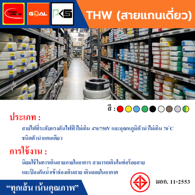 THAI UNION ไทยยูเนี่ยน THW 1x6 SQ.MM. สายไฟทองแดง (ม้วน 100 เมตร)