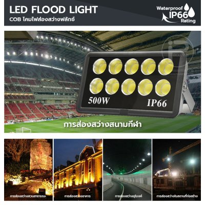 ไฟสนาม COB โคมไฟสปอร์ตไลท์สนามกีฬา วัตต์สูง 100W, 200W, 300W, 400W, 500W และ 1000W