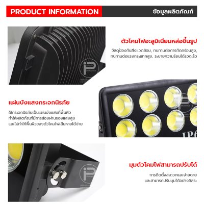 ไฟสนาม COB โคมไฟสปอร์ตไลท์สนามกีฬา วัตต์สูง 100W, 200W, 300W, 400W, 500W และ 1000W