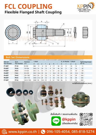 ยอยสลัก FCL Coupling สีเขียว คัปปลิ้งสลัก ยอยปั๊มน้ำ Pin and Bush Coupling สกรูยอย บุชยางยอย ลูกยาง อะไหล่ยอย FCL ยอย NBK จากบริษัทเคพีพิน