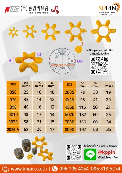ยางยอย Joong Ang JA สีเหลือง Joong Ang Coupling CR050 CR070 CR090 CR2035 CR3545 CR4560 CR8090 จากบริษัท เคพีพิน