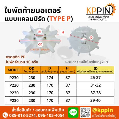 ใบพัดท้ายมอเตอร์ Cooling Fan ใบพัดพลาสติกสีขาวแบบแคลม์รัด Screw Clamp Plastic Motor Fan ใบพัดมอเตอร์ ใบพัดปรับรัดเพลา TYPE P หลายขนาด จากบริษัทเคพีพินจำกัด