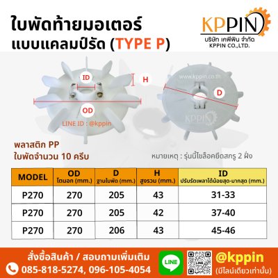 ใบพัดท้ายมอเตอร์ Cooling Fan ใบพัดพลาสติกสีขาวแบบแคลม์รัด Screw Clamp Plastic Motor Fan ใบพัดมอเตอร์ ใบพัดปรับรัดเพลา TYPE P หลายขนาด จากบริษัทเคพีพินจำกัด