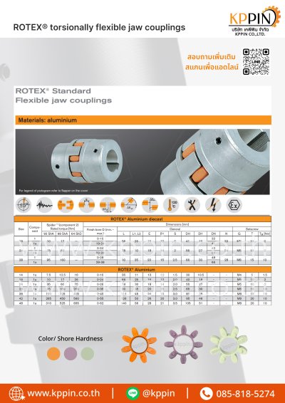 ยอย KTR Rotex GR สีเขียว สีม่วง สีส้ม KTR Rotex Coupling Aluminium Type GR ยอยอลูมิเนียม ยางยอยเยอรมัน ขนาด 9, 14, 19, 24, 28, 38, 42, 48, 55, 65, 75, 90, 100, 110, 125, 140, 160, 180