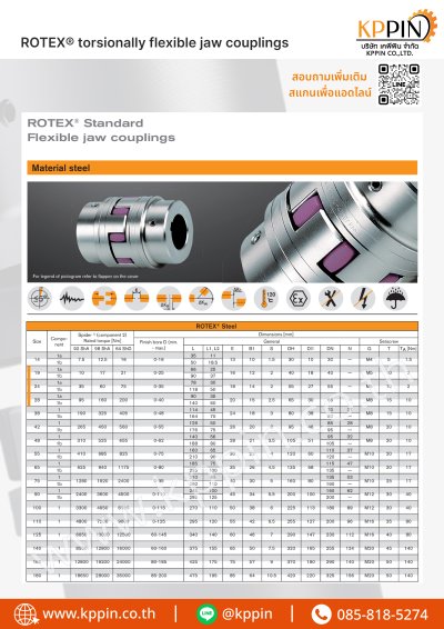 ยอย KTR Rotex GR สีเขียว สีม่วง สีส้ม KTR Rotex Coupling Steel Type GR ยอยเหล็ก ยอยสแตนเลส ยางยอยเยอรมัน ขนาด 9, 14, 19, 24, 28, 38, 42, 48, 55, 65, 75, 90, 100, 110, 125, 140, 160, 180