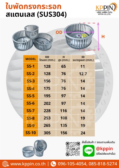 ใบพัดกรงกระรอกสแตนเลส ใบพัด Blower ใบพัด Sirocco โบลเวอร์ดูดอากาศ ใบพัดเตาอบ Cooling Fan กรงกระรอกอุตสาหกรรม ใบพัดโพรงกระรอก Squirrel Cage Impeller Sirocco Blower Stainless Steel หลายขนาด จากบริษัทเคพีพิน