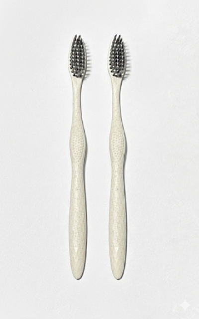 แปรงสีฟัน แบบที่ 2 รุ่น TB002 แปรงสีฟันด้ามจับฟางข้าว ขนแปรงนุ่ม (ขนแปรงสีดำ charcoal หรือ ขนแปรงสีขาว)