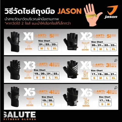 JASON X-Salute Series (X2) ถุงมือยกน้ำหนัก หนังแท้ SBR หนา 5mm.