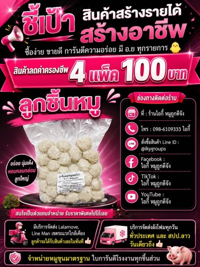ลูกชิ้นหมู 4 แพ็ค 100 บาท