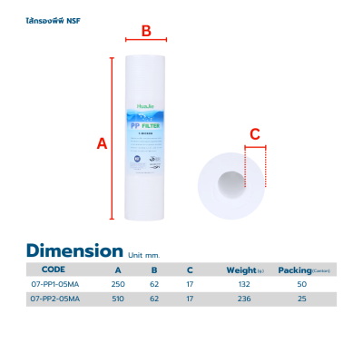 HUAJIE ไส้กรอง SEDIMENT PP ผิวร่อง 5 ไมครอน