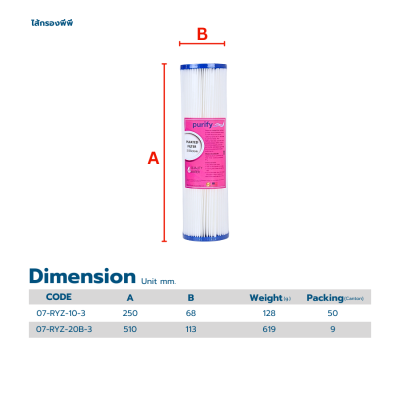 PURIFY ไส้กรอง SEDIMENT PP แบบจีบ 5 ไมครอน