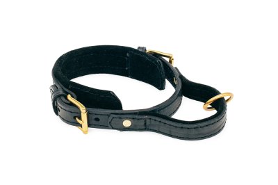 ( 16 - 20 inch ) Black leather dog collar with handle "PROFI" DP20
