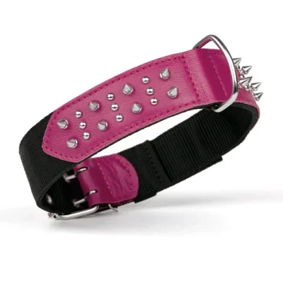 ( 20 - 25 inch ) Leather + Nylon Spike Collar  L1022-7