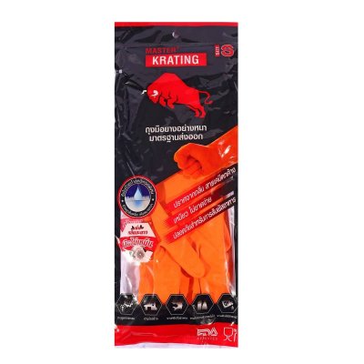 ถุงมือยางสีส้ม /ดำ (ยี่ห้อกระทิง)