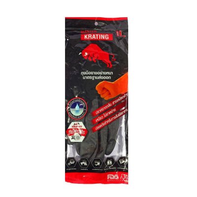 ถุงมือยางสีส้ม /ดำ (ยี่ห้อกระทิง)