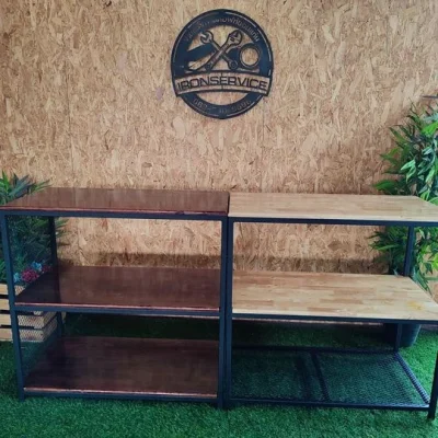 ชั้นวางของ3ชั้น ตกแต่งด้วยตะแกรงและไม้ ชั้นวางของ3ชั้น ตกแต่งด้วยตะแกรงและไม้