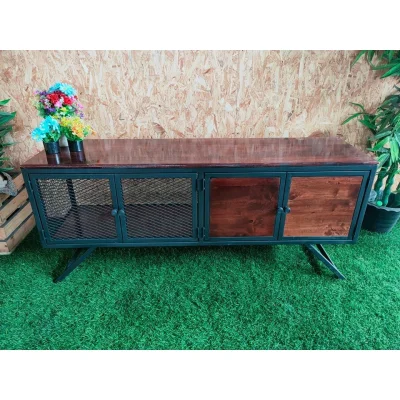 ชั้นวาง TV  มีบานพับ คุณภาพดีทำจากเหล็กกันสนิมท็อปไม้แท้