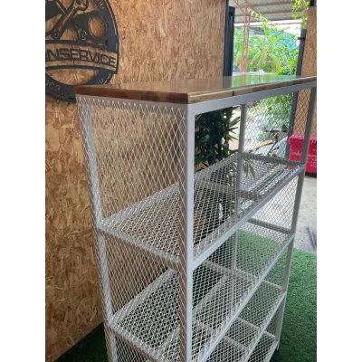 ชั้นวางของ 5 ชั้น ท็อปไม้ พื้นตะแกรงเหล็ก