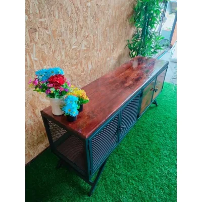 ชั้นวาง TV  มีบานพับ คุณภาพดีทำจากเหล็กกันสนิมท็อปไม้แท้