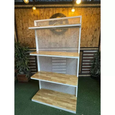 ชั้นวางของแบบลอยต่างระดับ 4 ชั้น ต่างระดับ พื้นไม้