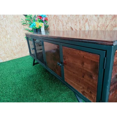 ชั้นวาง TV  มีบานพับ คุณภาพดีทำจากเหล็กกันสนิมท็อปไม้แท้