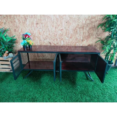 ชั้นวาง TV  มีบานพับ คุณภาพดีทำจากเหล็กกันสนิมท็อปไม้แท้