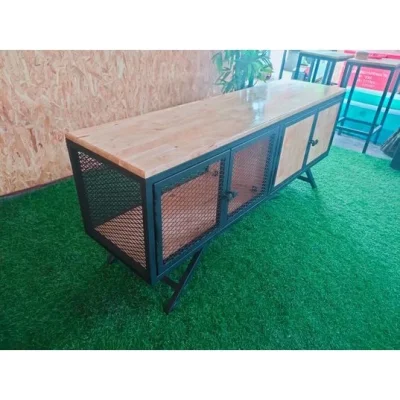 ชั้นวาง TV  มีบานพับ คุณภาพดีทำจากเหล็กกันสนิมท็อปไม้แท้