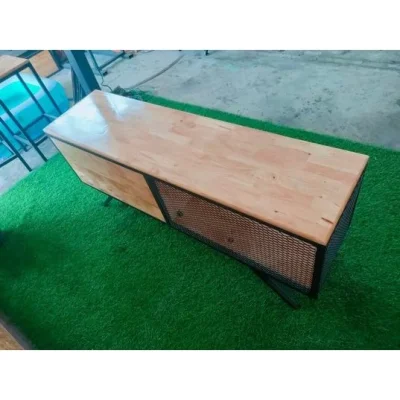 ชั้นวาง TV  มีบานพับ คุณภาพดีทำจากเหล็กกันสนิมท็อปไม้แท้