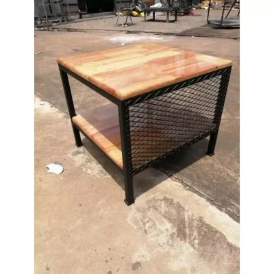 ชั้นวางของ 2 ชั้น พื้นไม้ เฟอร์นิเจอร์ โครงเหล็กกันสนิม