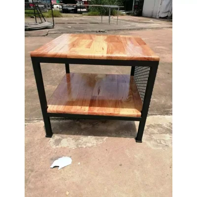 ชั้นวางของ 2 ชั้น พื้นไม้ เฟอร์นิเจอร์ โครงเหล็กกันสนิม