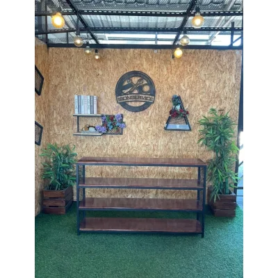 ชั้นวางของ 4 ชั้น พื้นไม้ เฟอร์นิเจอร์ โครงเหล็กกันสนิม