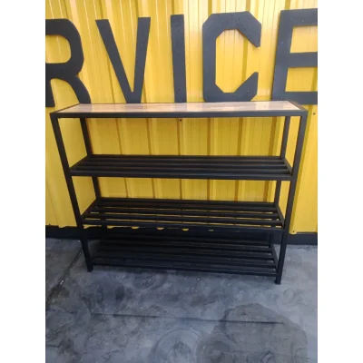 ชั้นวางของ 4 ชั้น พื้นไม้ เฟอร์นิเจอร์ โครงเหล็กกันสนิม