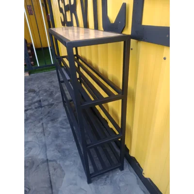 ชั้นวางของ 4 ชั้น พื้นไม้ เฟอร์นิเจอร์ โครงเหล็กกันสนิม