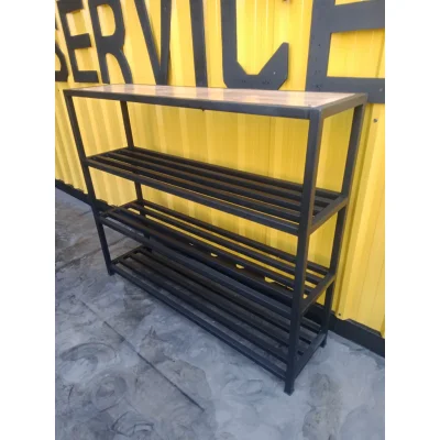 ชั้นวางของ 4 ชั้น พื้นไม้ เฟอร์นิเจอร์ โครงเหล็กกันสนิม