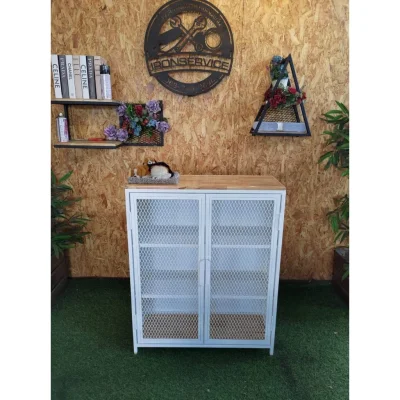 ชั้นวางของ 4 ชั้น บานพับ พื้นไม้  โครงเหล็กกันสนิม