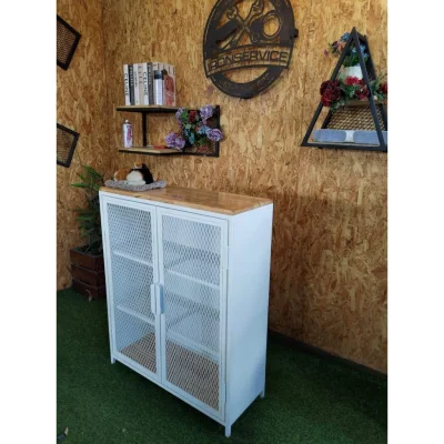 ชั้นวางของ 4 ชั้น บานพับ พื้นไม้  โครงเหล็กกันสนิม