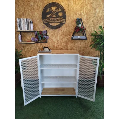 ชั้นวางของ 4 ชั้น บานพับ พื้นไม้  โครงเหล็กกันสนิม