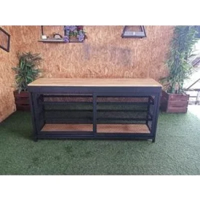 ชั้นวางของบานสไลด์ 4 ชั้น ท็อปไม้และตะแกรง