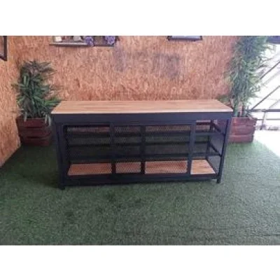 ชั้นวางของบานสไลด์ 4 ชั้น ท็อปไม้และตะแกรง