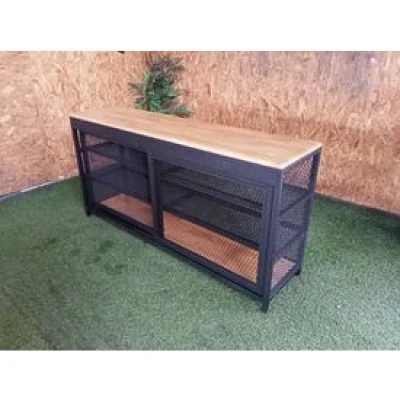 ชั้นวางของบานสไลด์ 4 ชั้น ท็อปไม้และตะแกรง