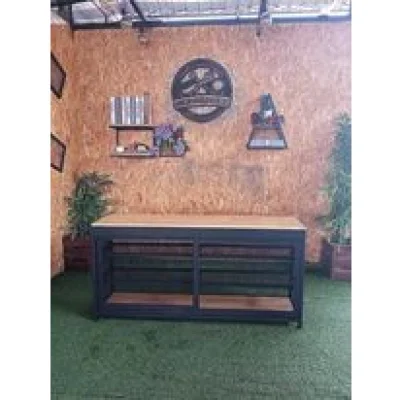 ชั้นวางของบานสไลด์ 4 ชั้น ท็อปไม้และตะแกรง