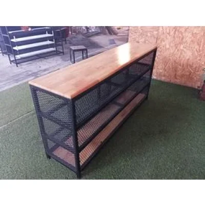 ชั้นวางของบานสไลด์ 4 ชั้น ท็อปไม้และตะแกรง