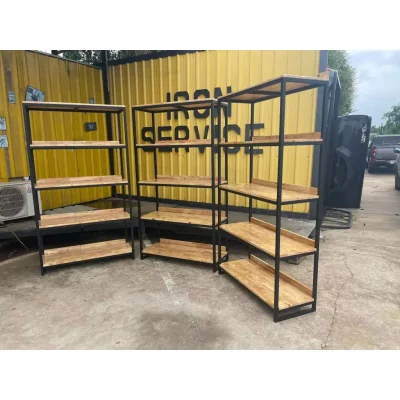 ชั้นวางของ 5 ชั้น  พื้นไม้ เฟอร์นิเจอร์ โครงเหล็กกันสนิม