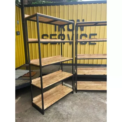 ชั้นวางของ 5 ชั้น  พื้นไม้ เฟอร์นิเจอร์ โครงเหล็กกันสนิม