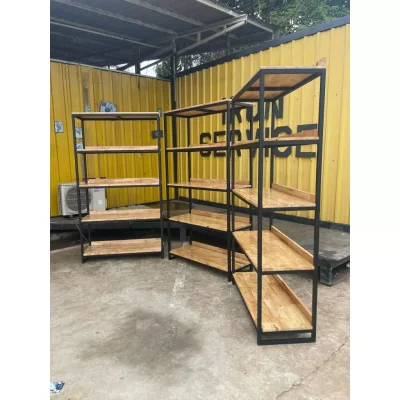 ชั้นวางของ 5 ชั้น  พื้นไม้ เฟอร์นิเจอร์ โครงเหล็กกันสนิม